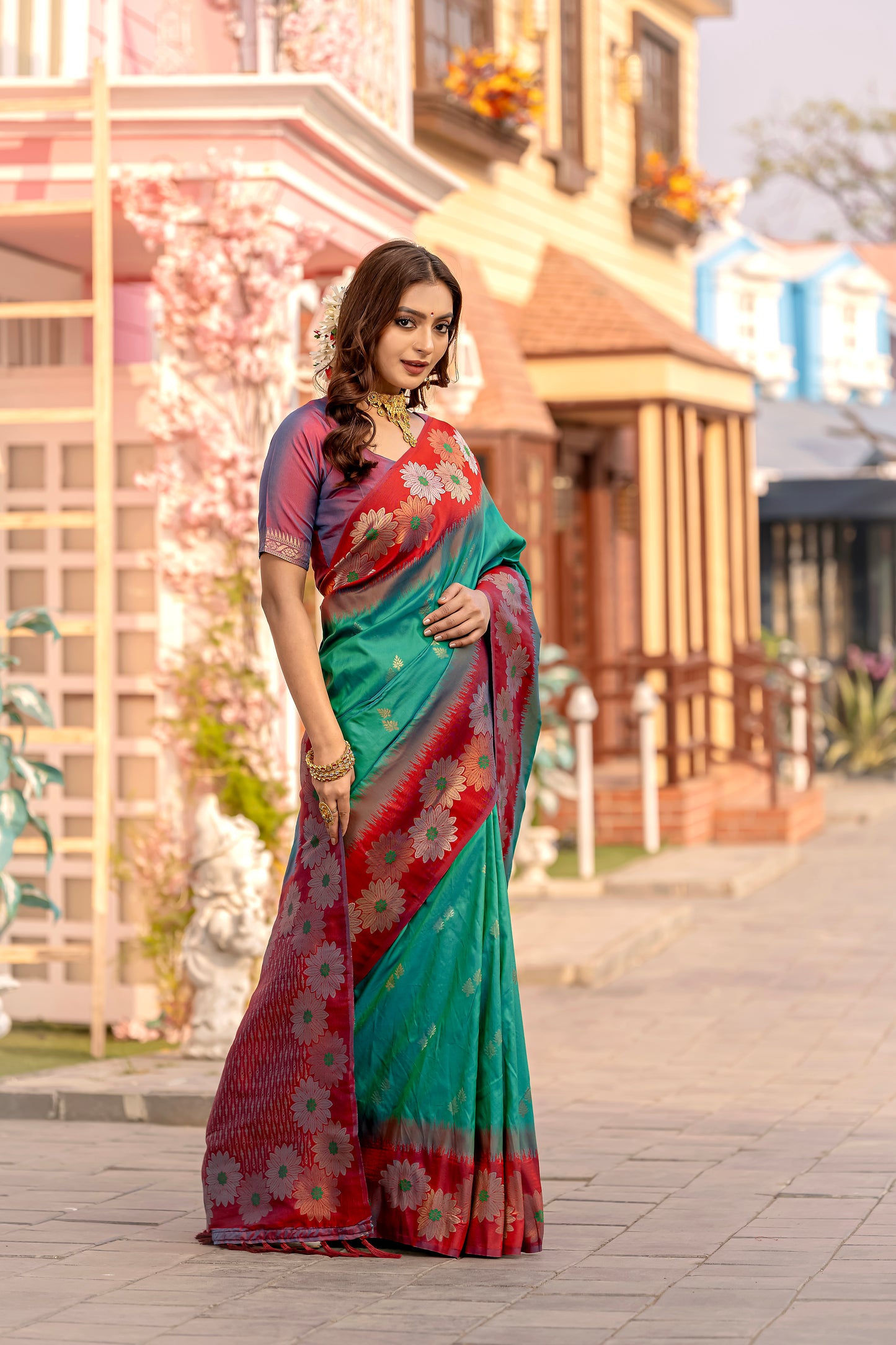 Printed Rama Green Silk Green Festival Classic Saree