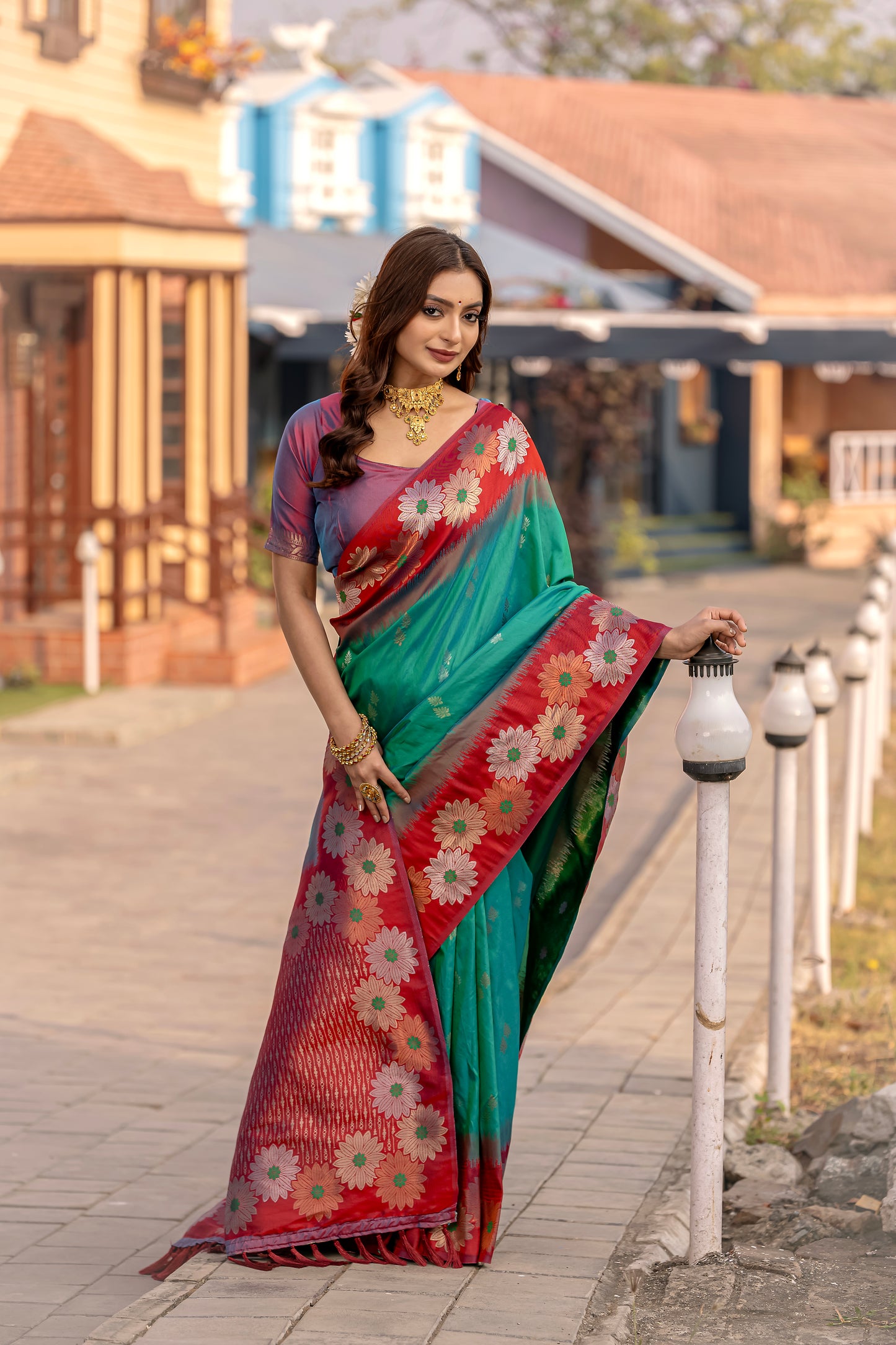 Printed Rama Green Silk Green Festival Classic Saree