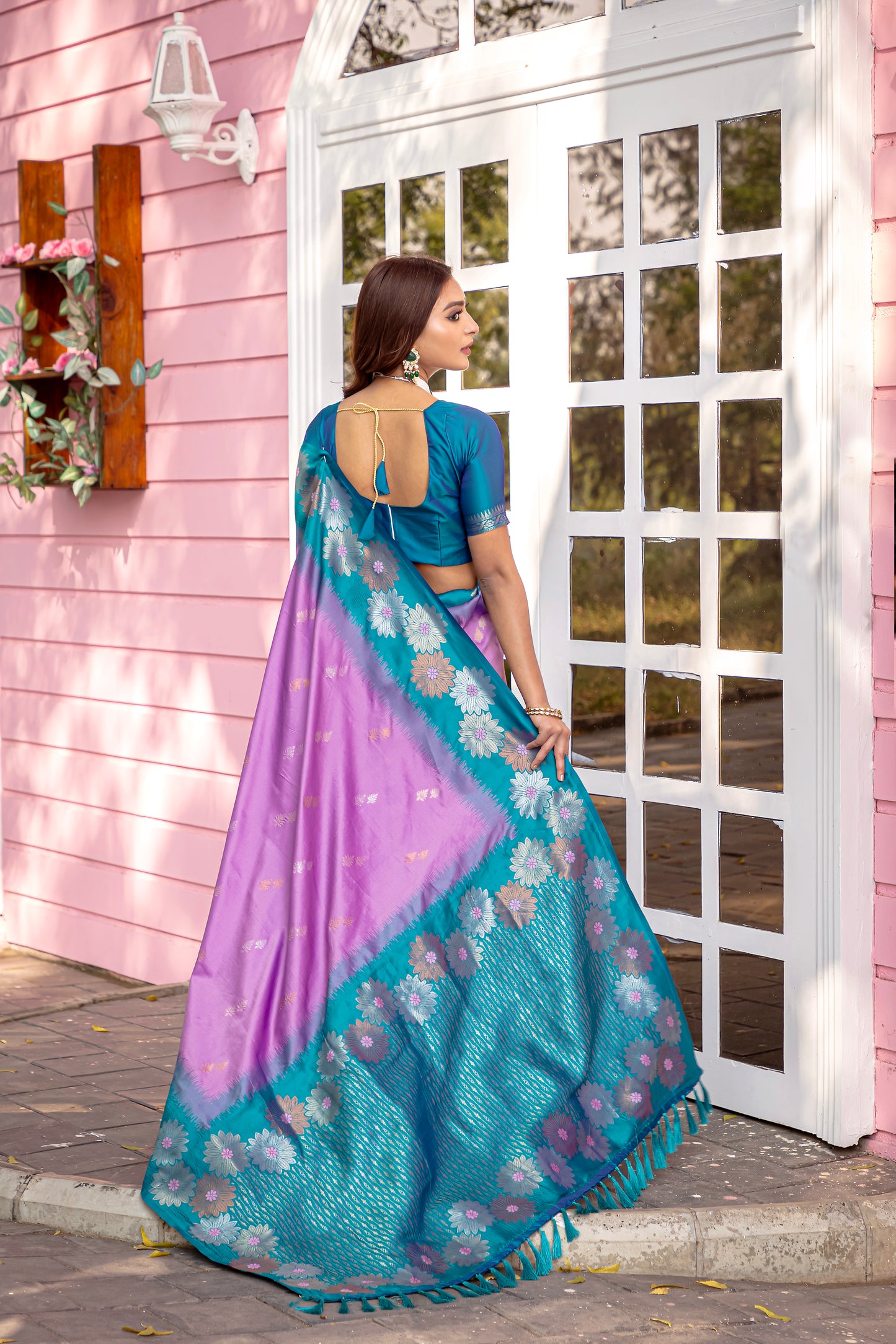 Printed Lavender Silk Green Festival Classic Saree