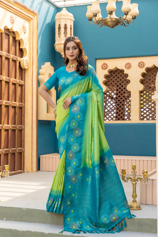 Printed Pista Silk Green Festival Classic Saree