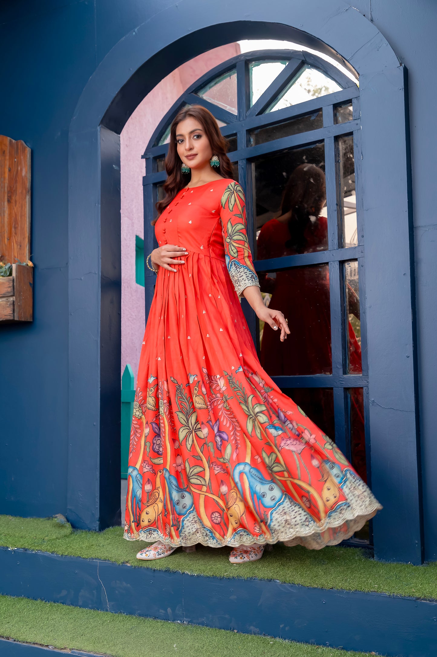 Elegant Red Silk Blend Gown with Crepe Lining