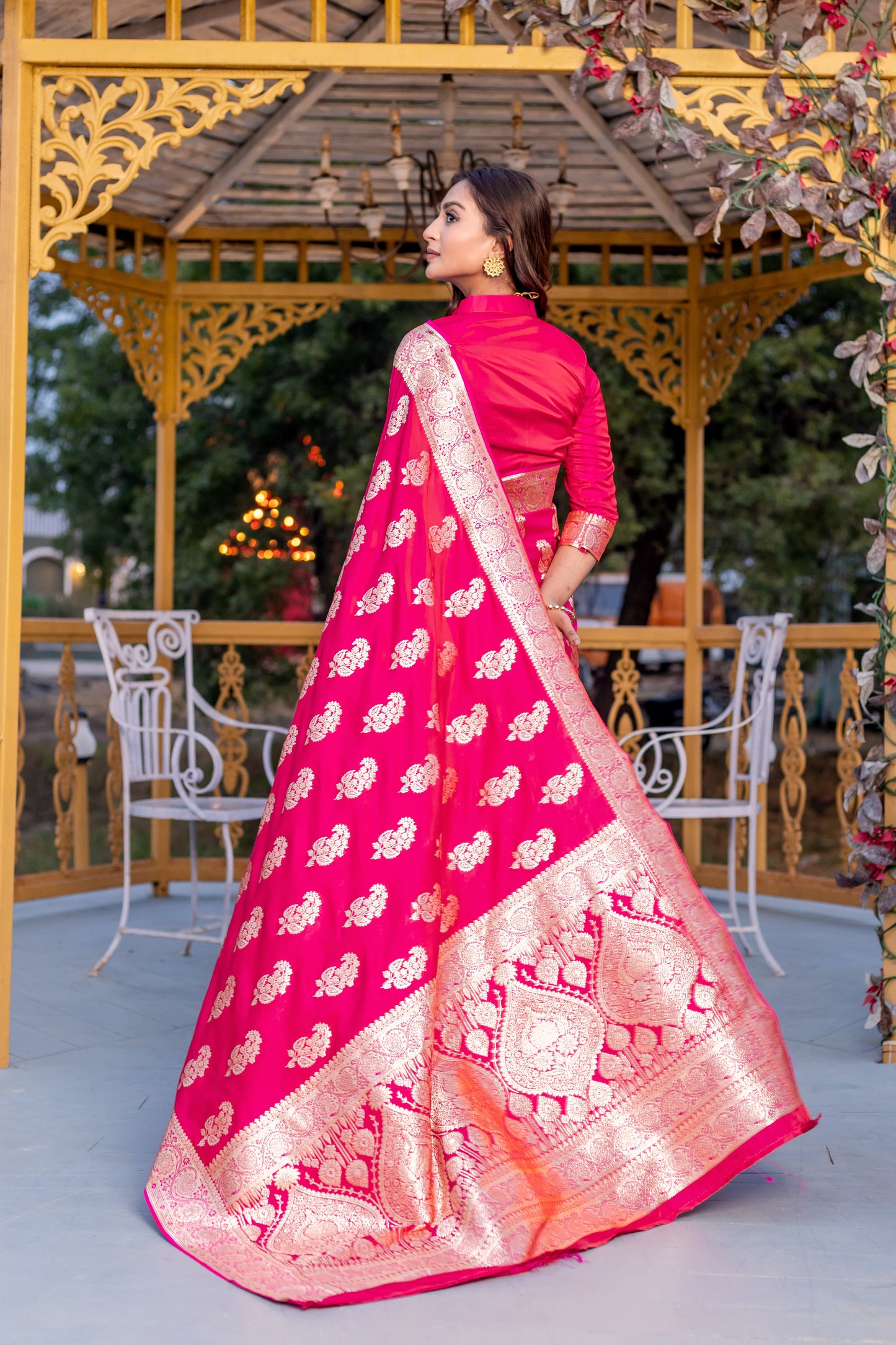 Banaras Mushro Pink satin silk sarees