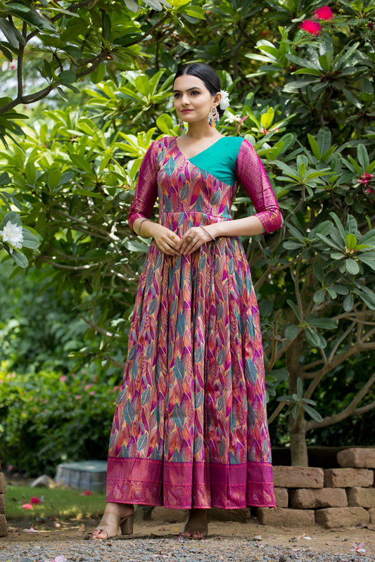 Pink Ethnic Motifs Maxi Ethnic Dresses