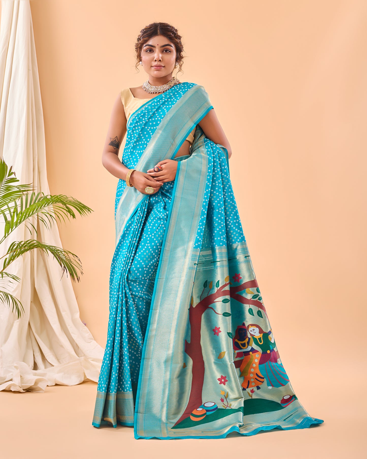 Sky Blue Soft Silk Bandhej Weaving Saree