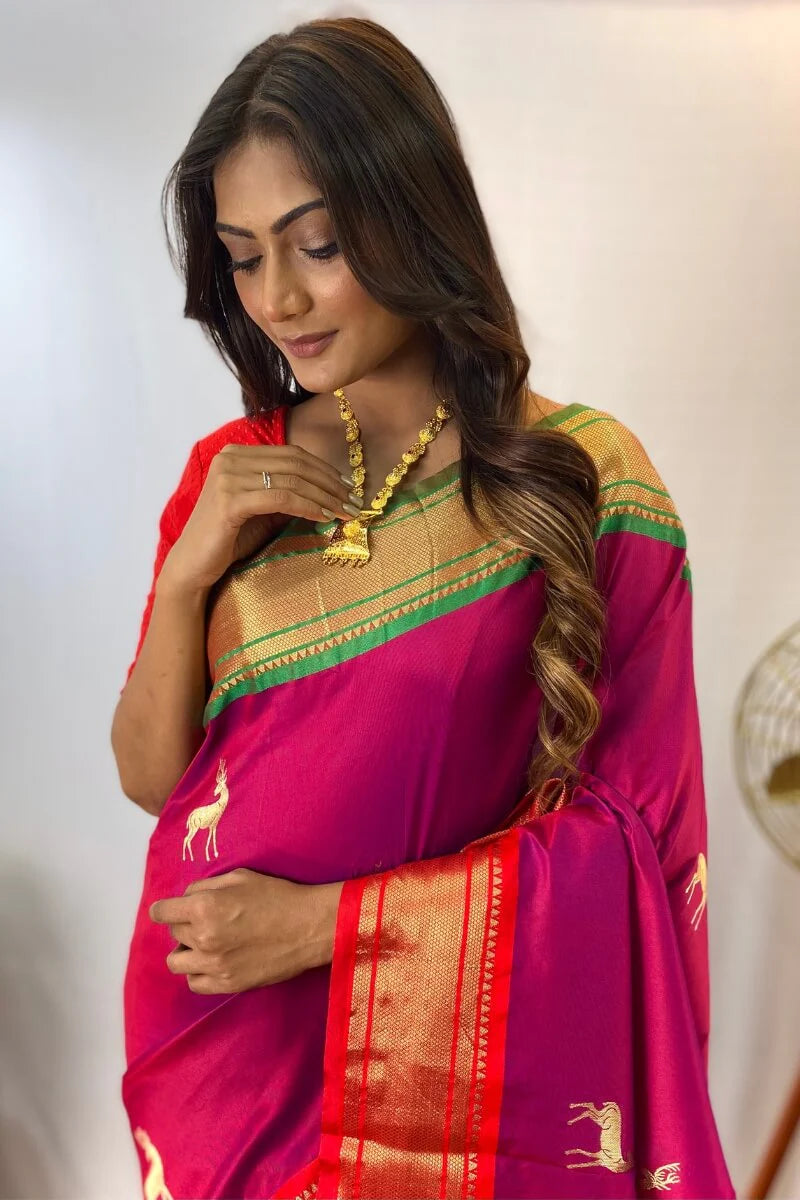 Radiant Dark Pink Soft Banarasi Silk Saree With Mesmeric Blouse Piece