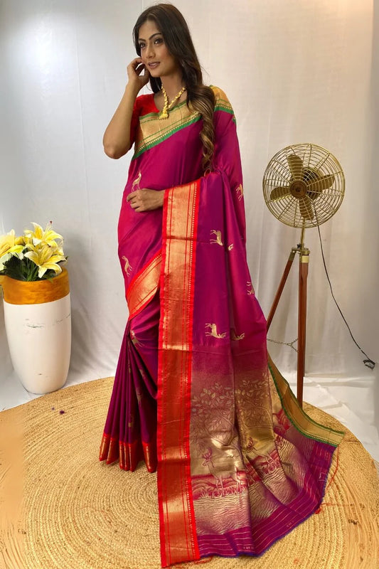 Radiant Dark Pink Soft Banarasi Silk Saree With Mesmeric Blouse Piece