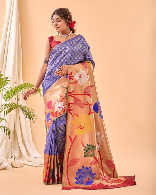 Cerulean Blue Paithani Silk Saree