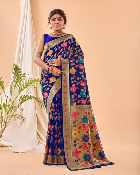 Violet Paithani Silk Saree With Weaving Work