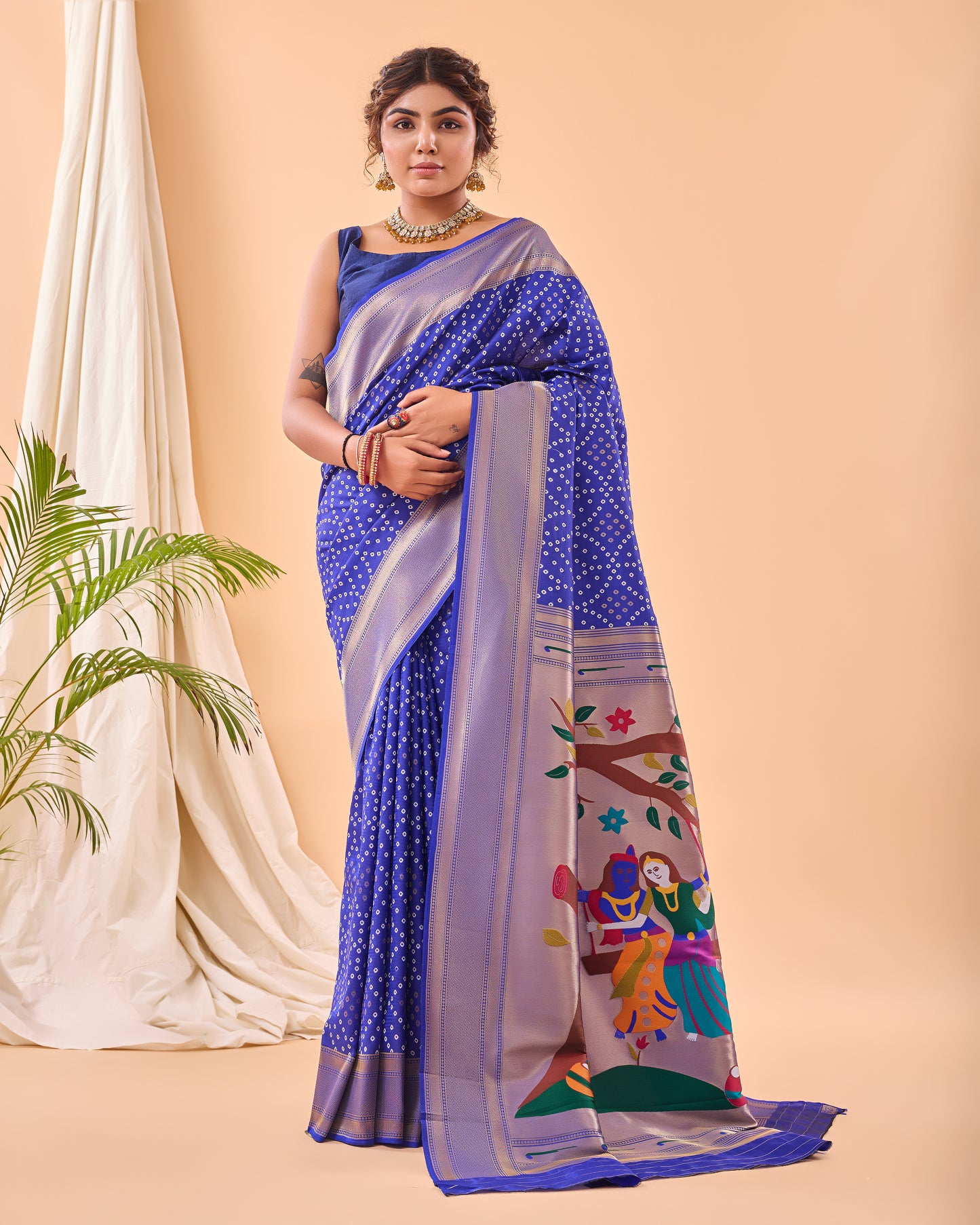 Violet Soft Silk Bandhej Weaving Saree