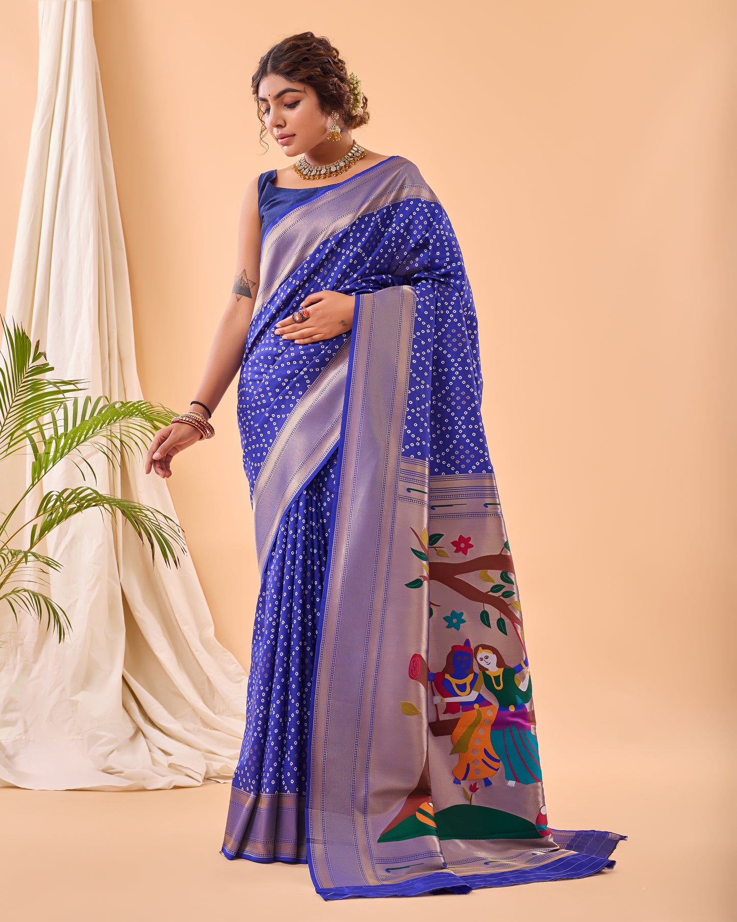 Violet Soft Silk Bandhej Weaving Saree