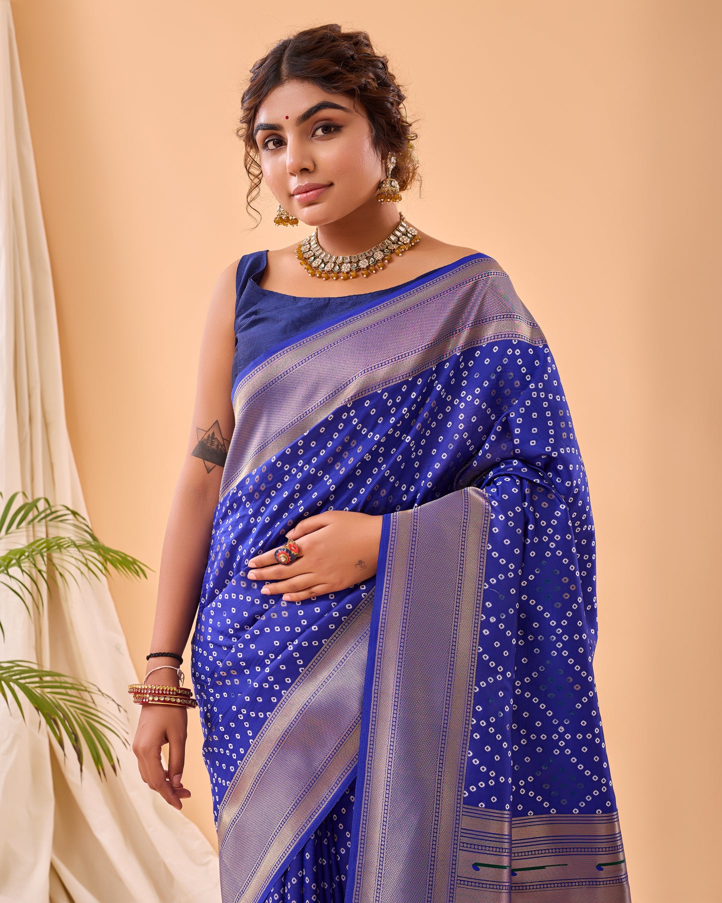 Violet Soft Silk Bandhej Weaving Saree