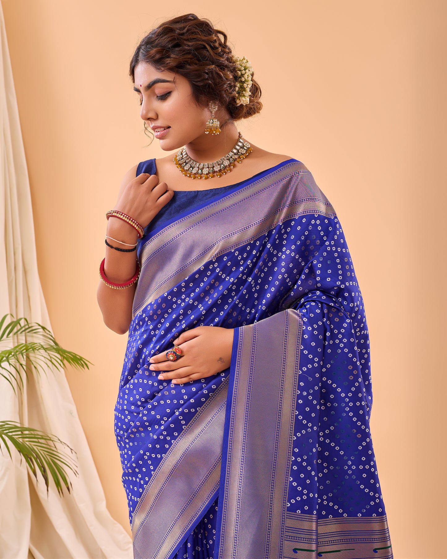 Violet Soft Silk Bandhej Weaving Saree