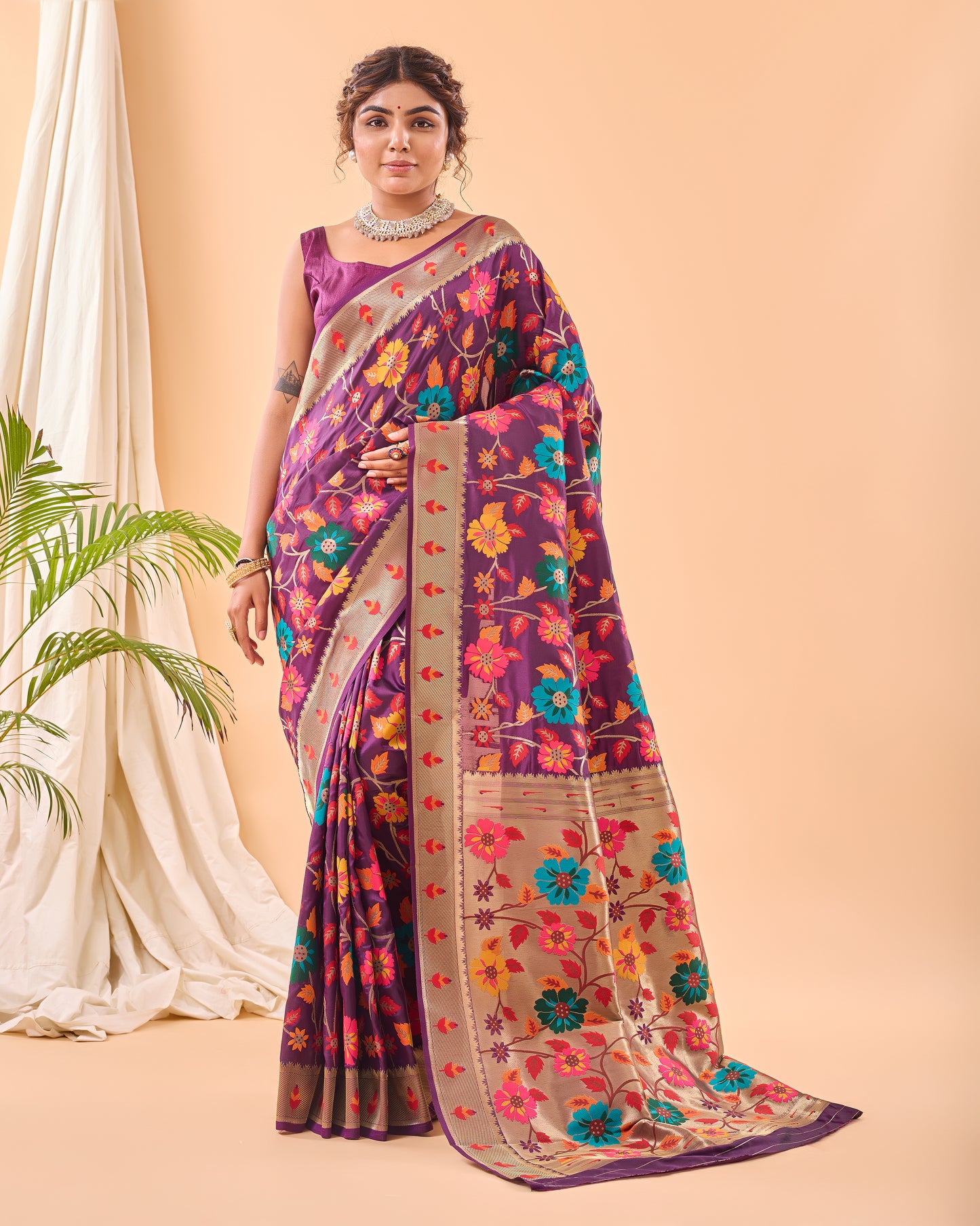 Purple Paithani Silk Saree With Weaving Work