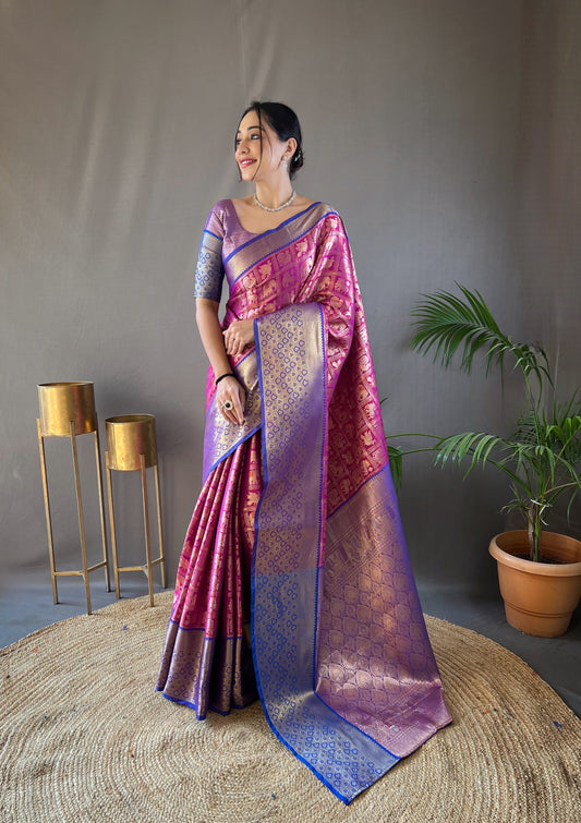 Women Wine Pattu Silk And Zari Weaving Rich Pallu Saree With Blouse For Women