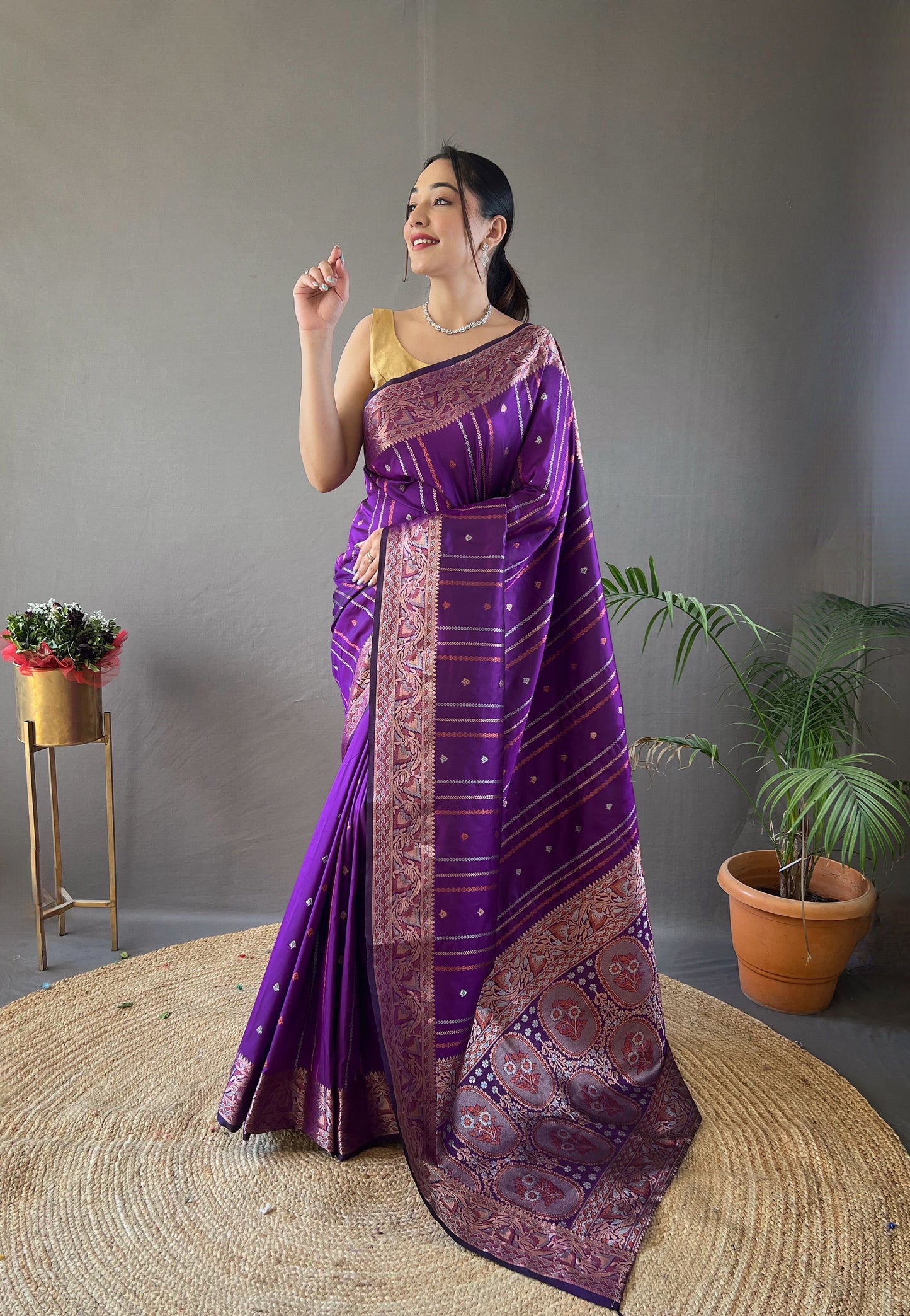 Traditional Purple Soft Banarasi Silk Saree With Preferable Blouse Piece