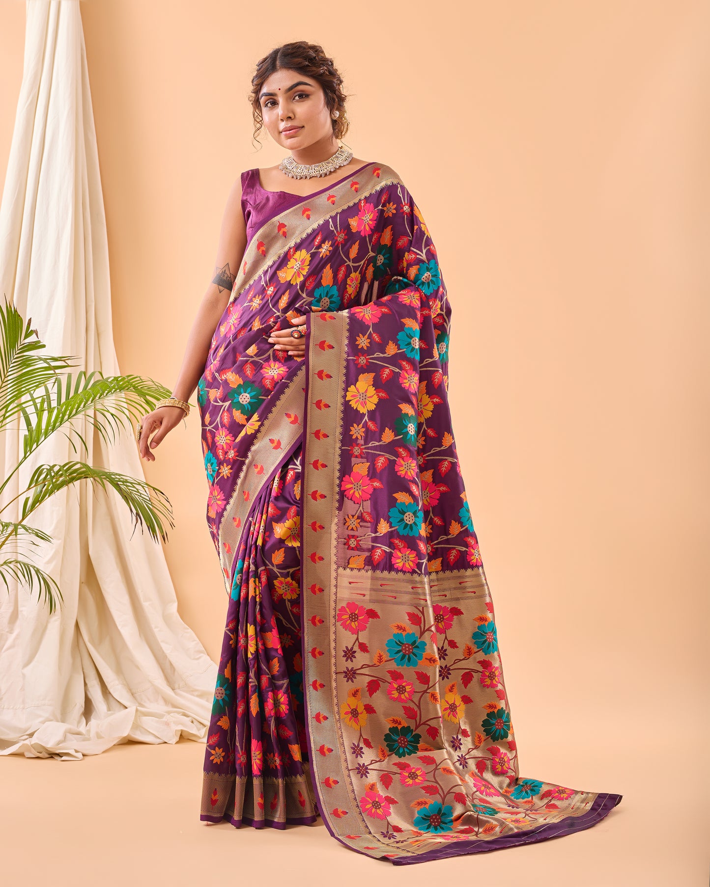 Purple Paithani Silk Saree With Weaving Work