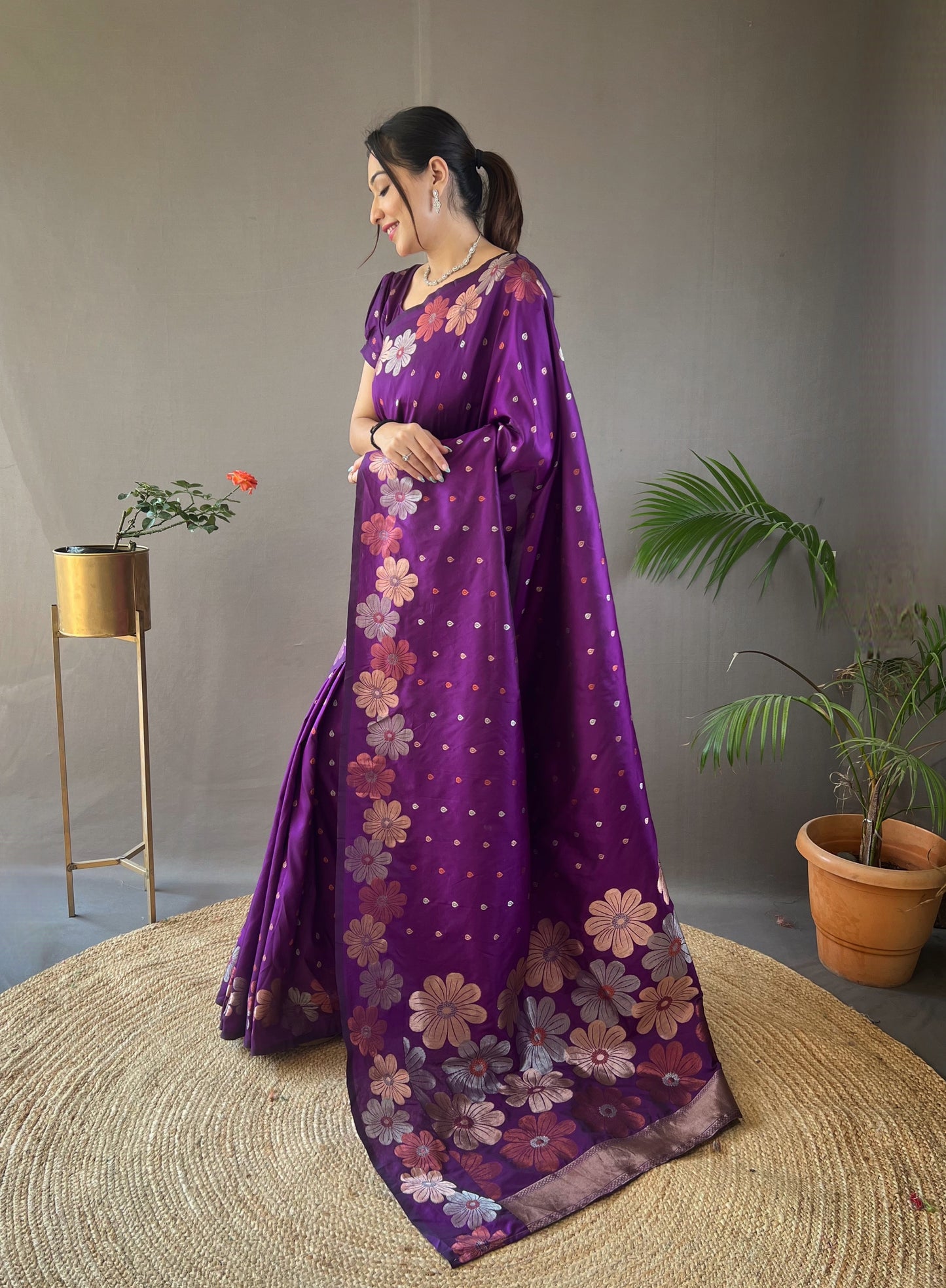 Wine Woven Soft Silk Saree Set