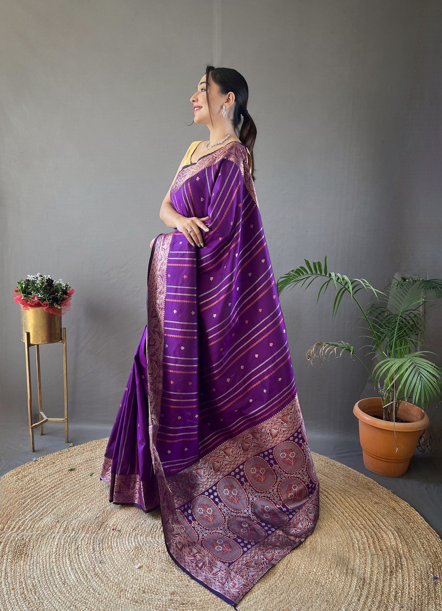 Traditional Purple Soft Banarasi Silk Saree With Preferable Blouse Piece