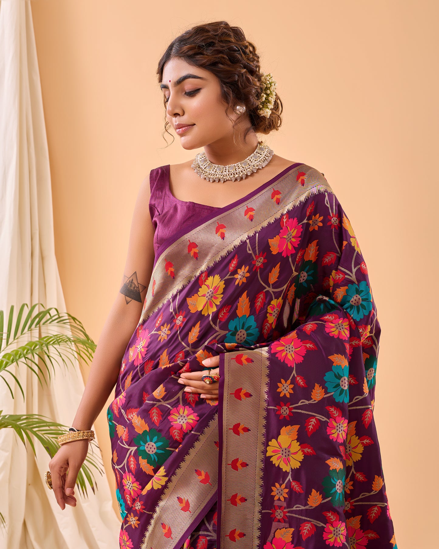 Purple Paithani Silk Saree With Weaving Work