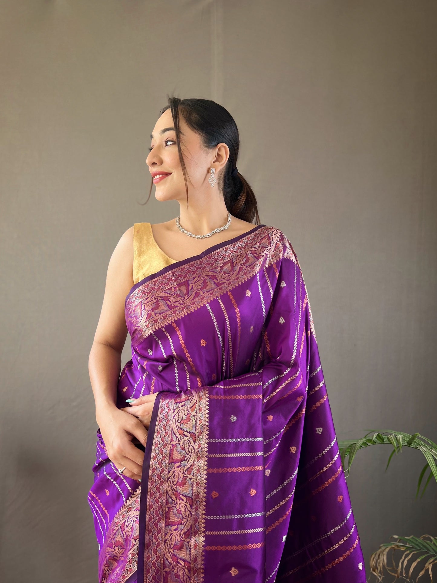 Traditional Purple Soft Banarasi Silk Saree With Preferable Blouse Piece