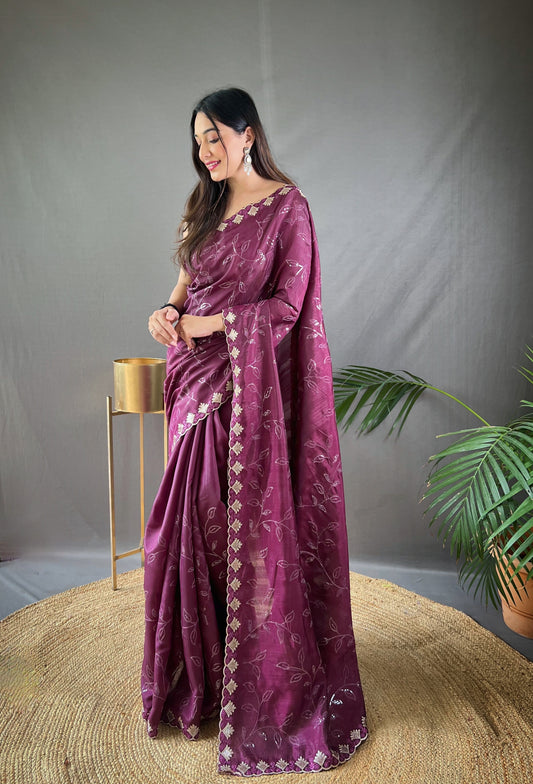 Presenting Ready To Wear Wine Color Silk Saree