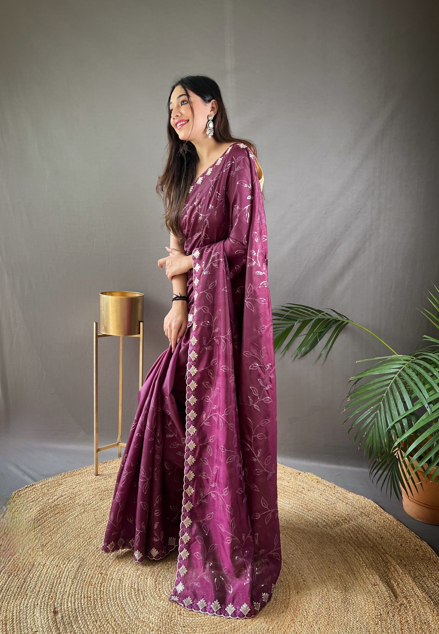 Presenting Ready To Wear Wine Color Silk Saree