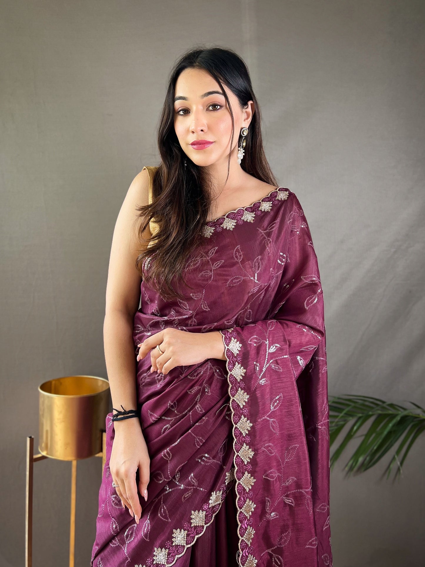 Presenting Ready To Wear Wine Color Silk Saree