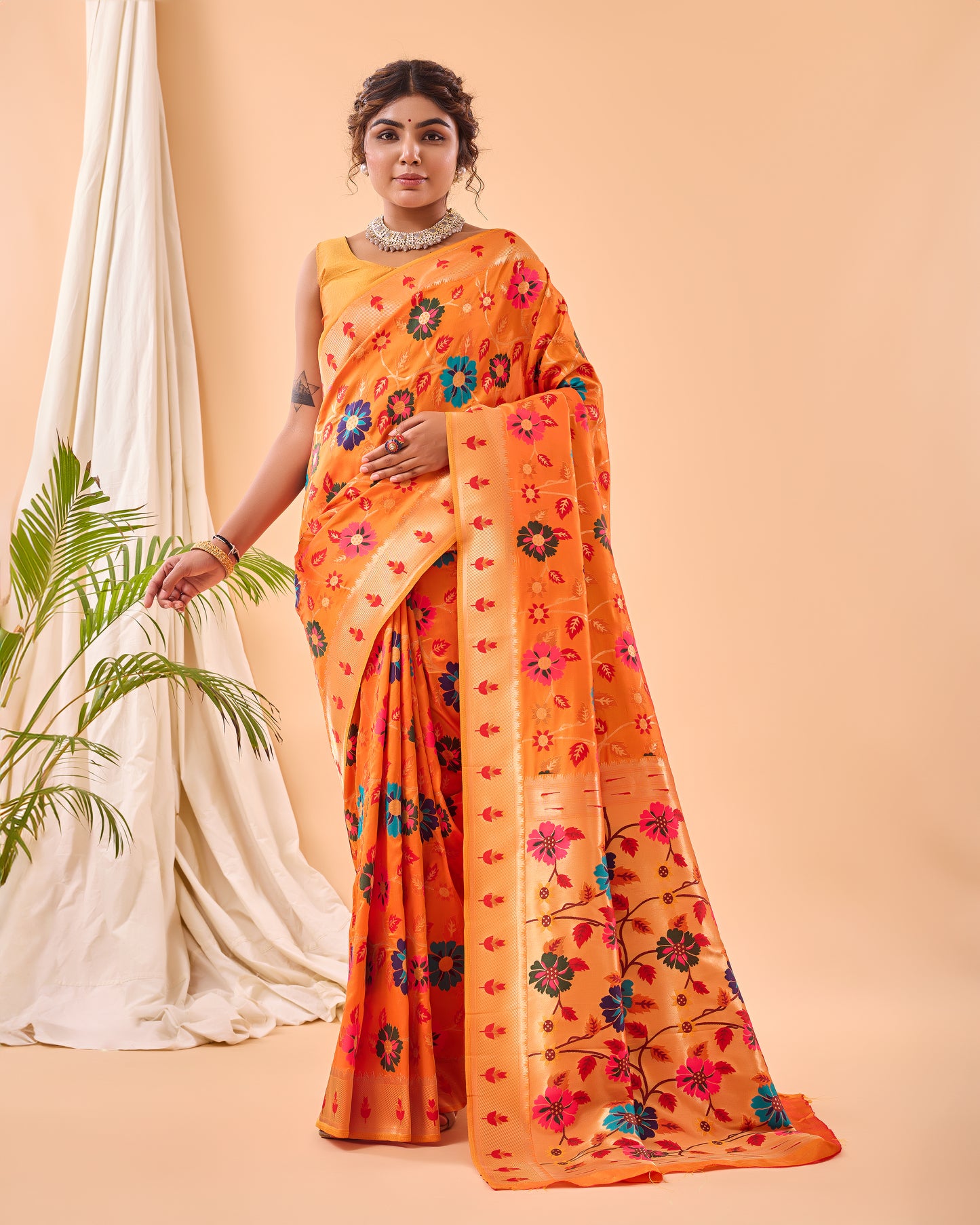 Yellow Paithani Silk Saree With Weaving Work