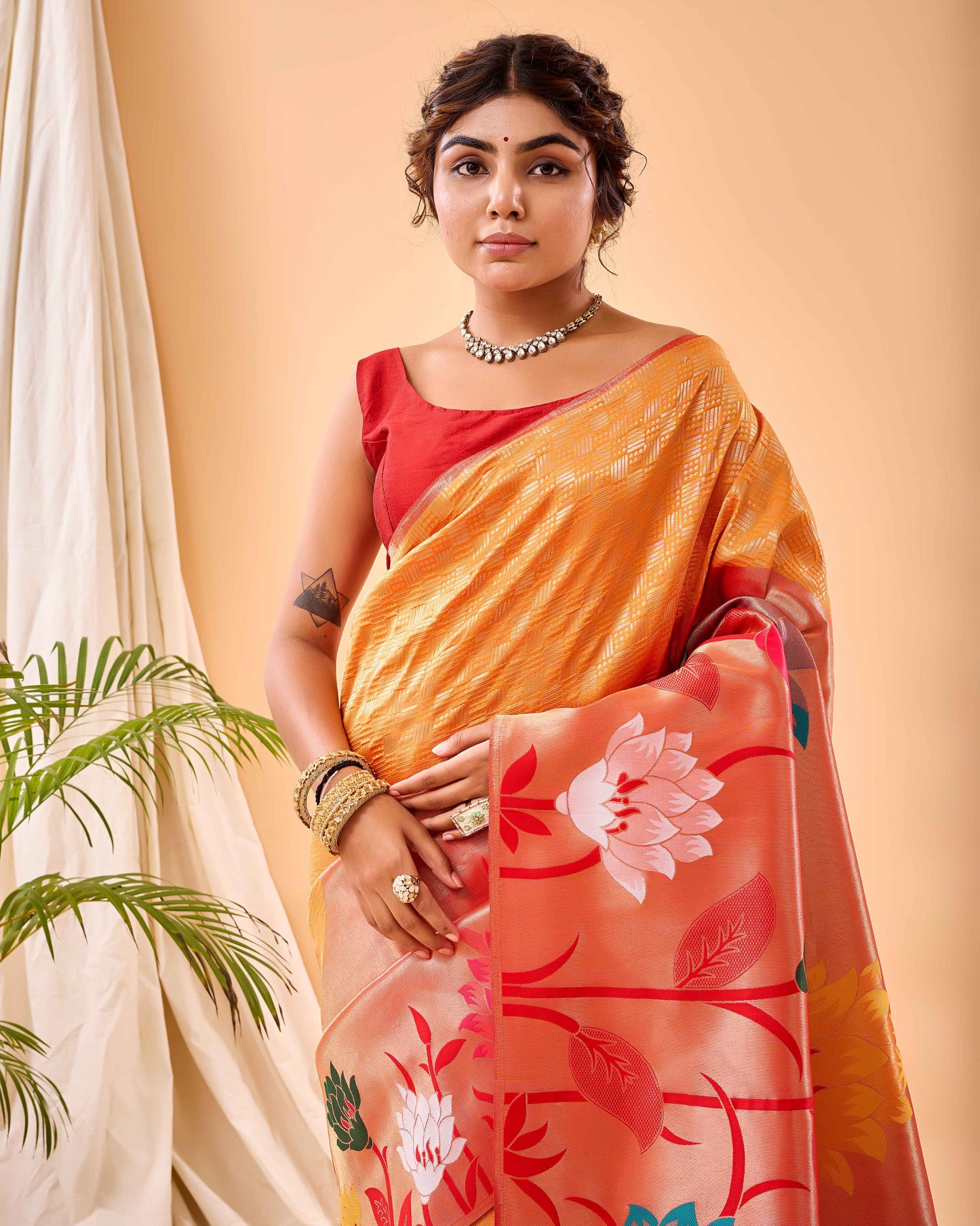 Fuel Yellow Paithani Silk Saree