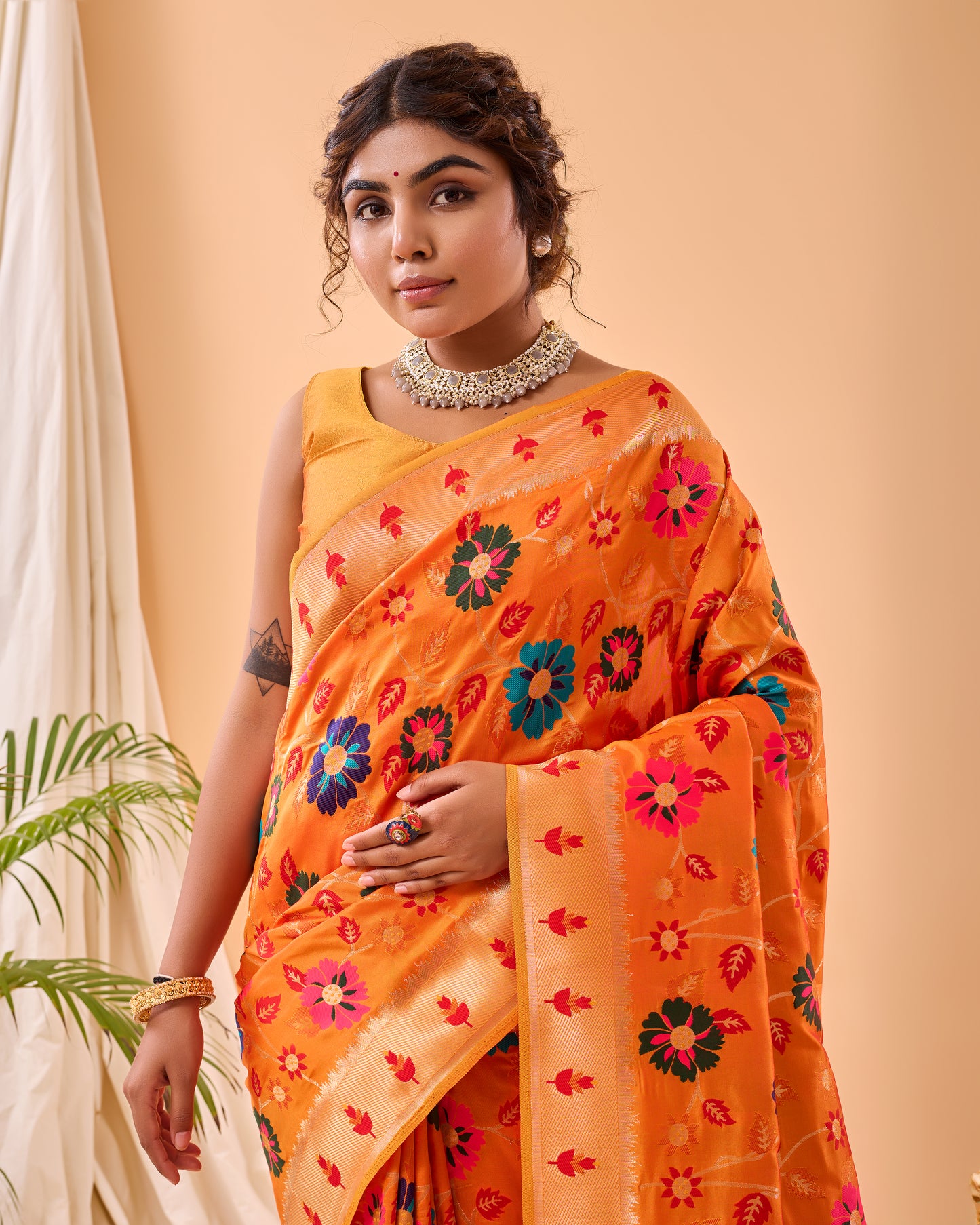 Yellow Paithani Silk Saree With Weaving Work