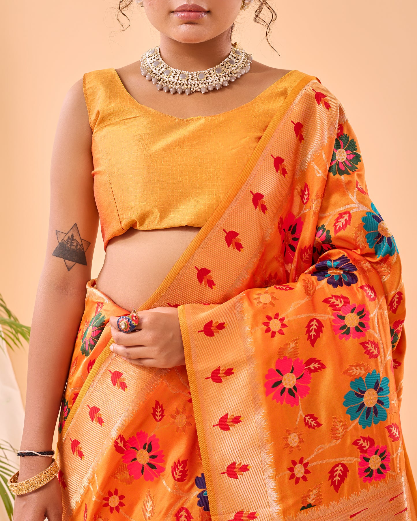 Yellow Paithani Silk Saree With Weaving Work