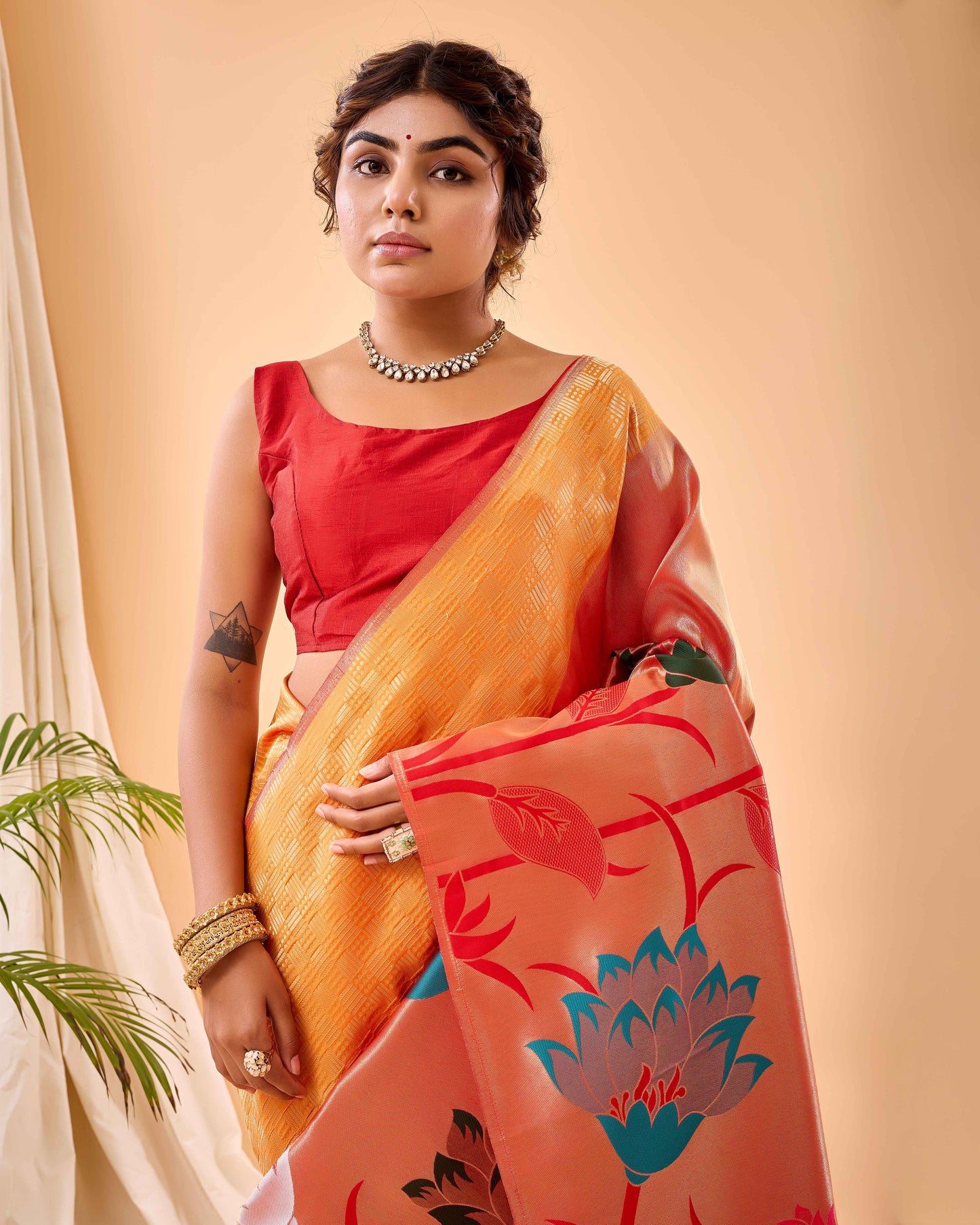 Fuel Yellow Paithani Silk Saree