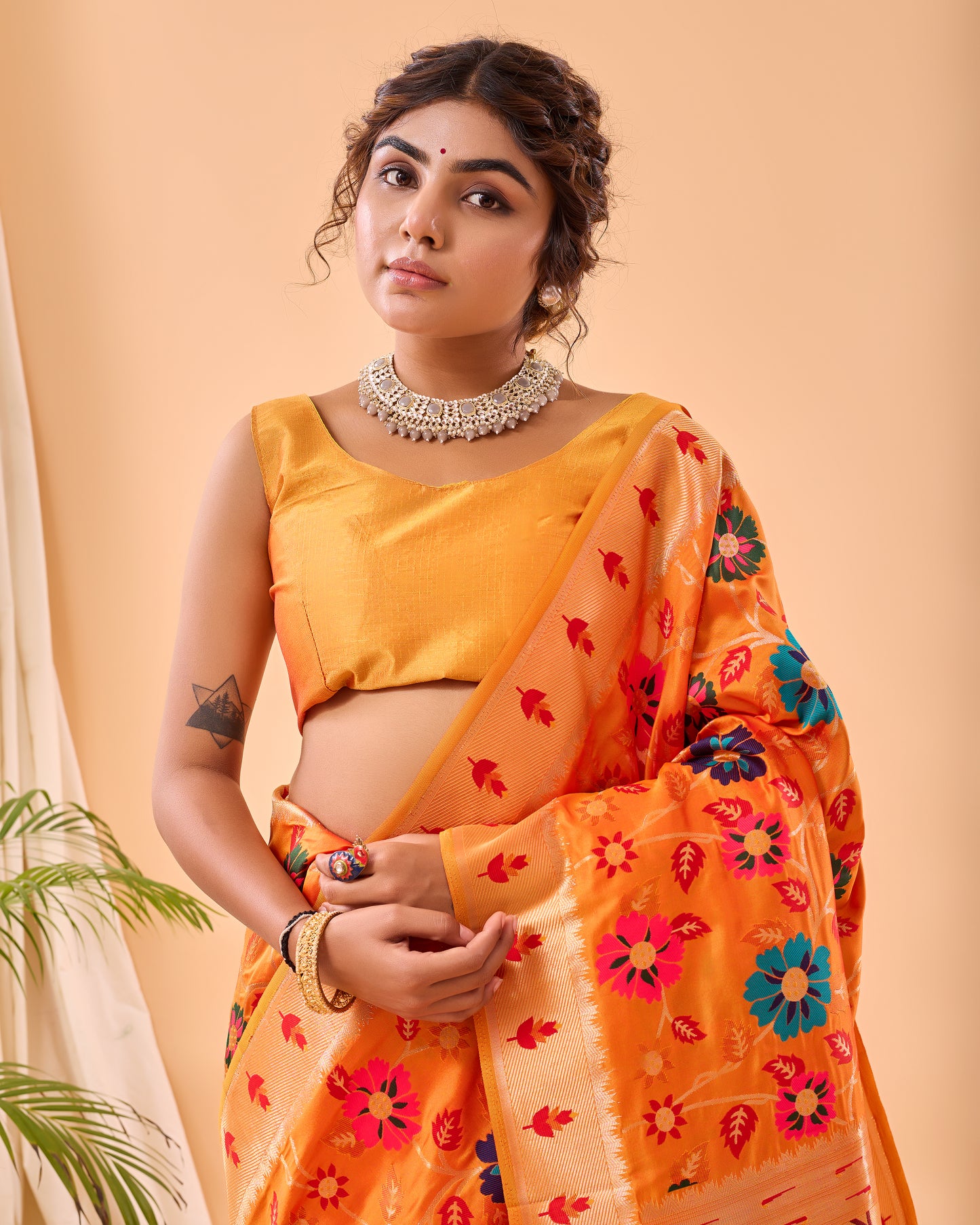 Yellow Paithani Silk Saree With Weaving Work