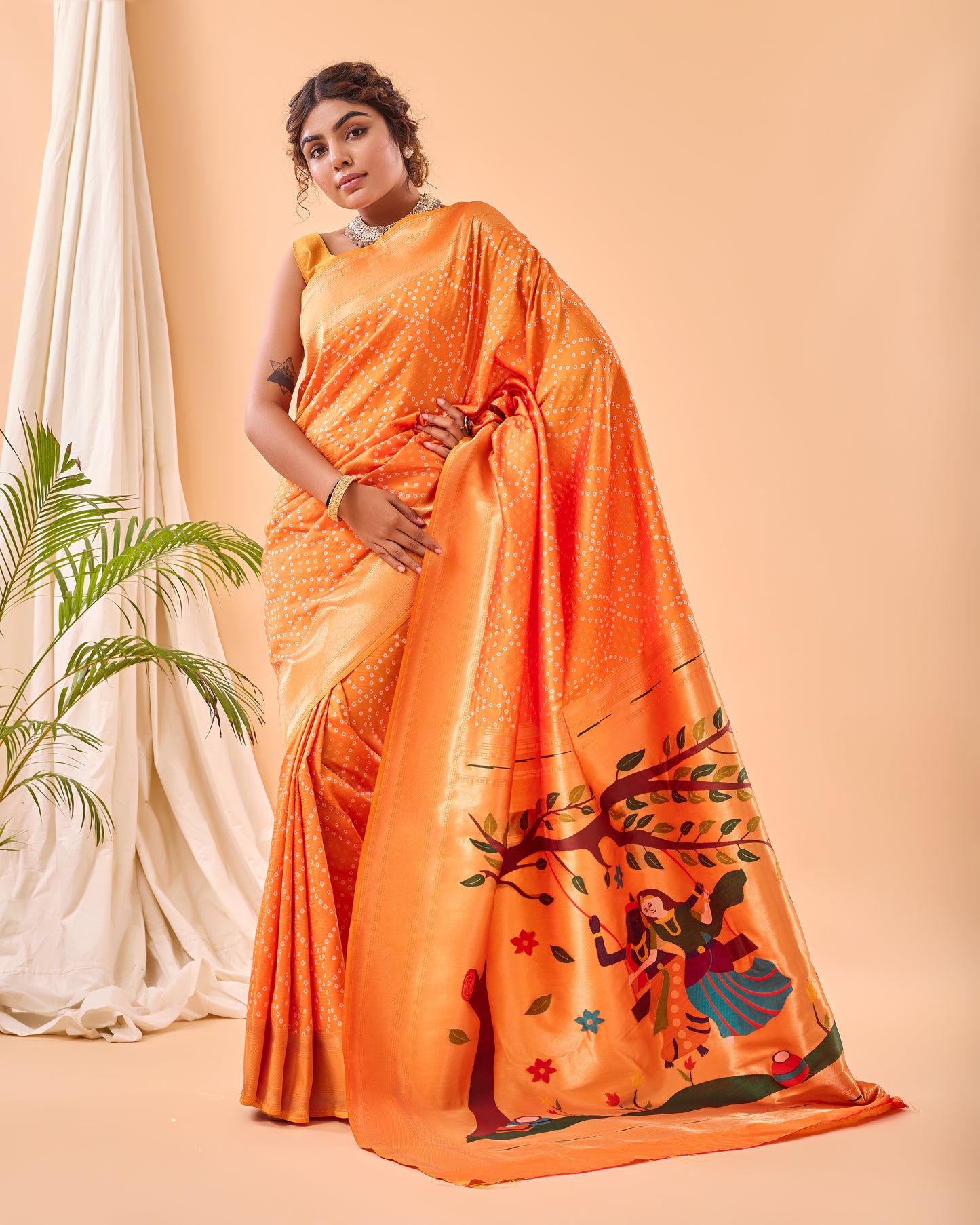 Yellow Soft Silk Bandhej Weaving Saree