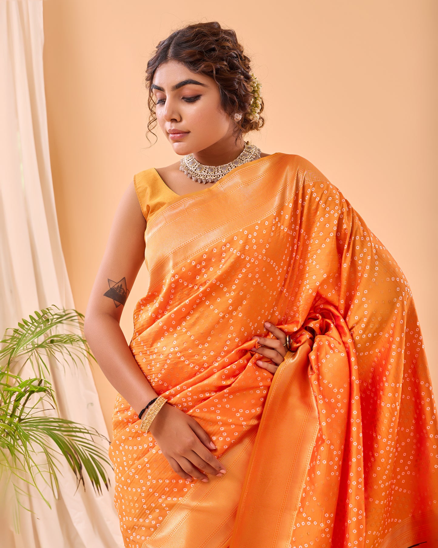 Yellow Soft Silk Bandhej Weaving Saree