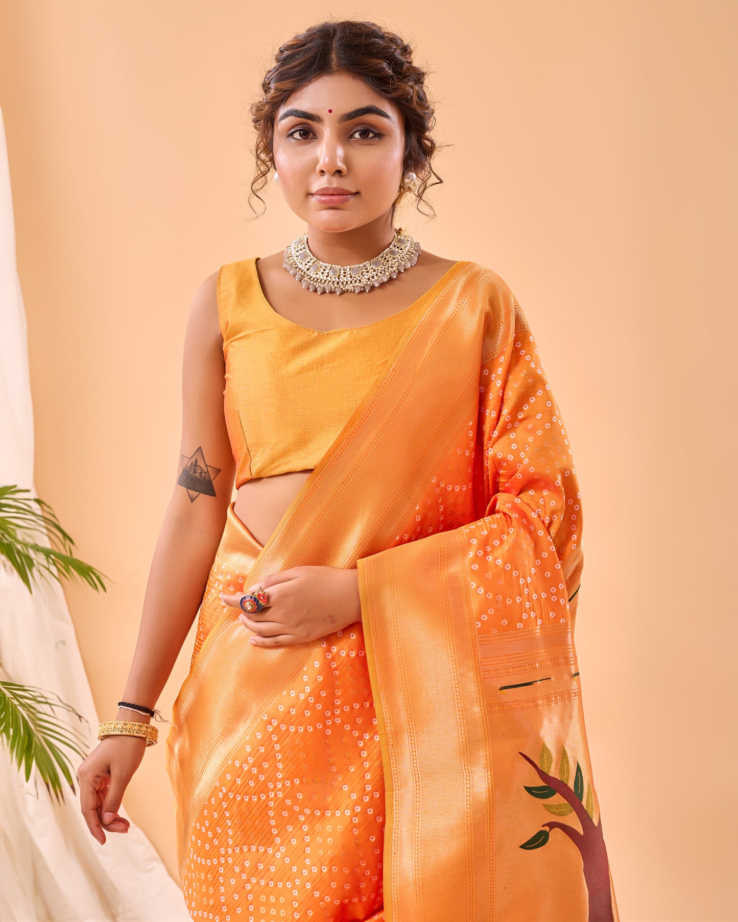 Yellow Soft Silk Bandhej Weaving Saree