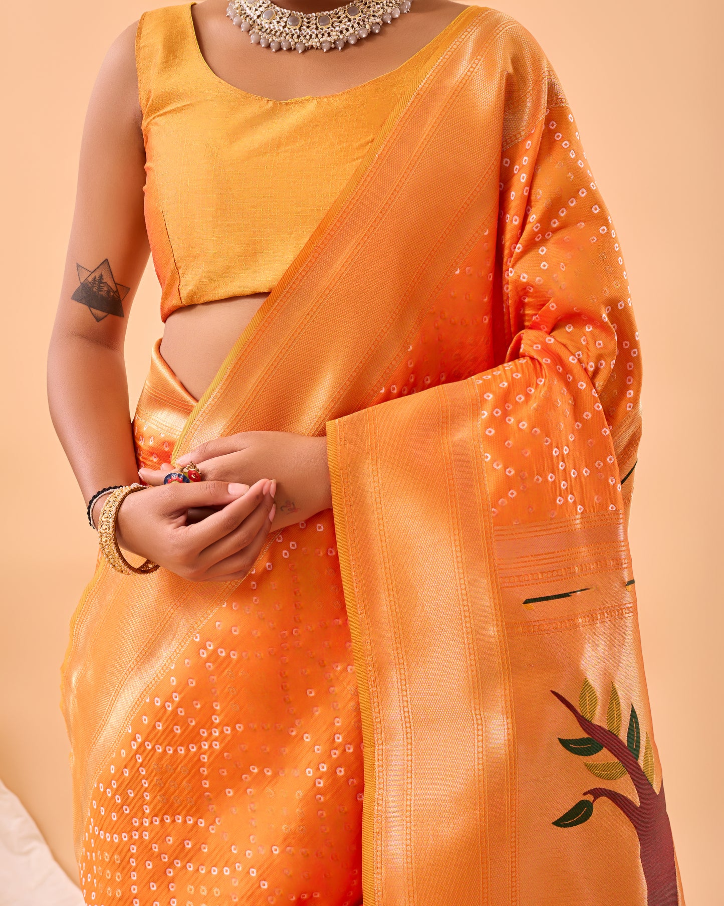 Yellow Soft Silk Bandhej Weaving Saree