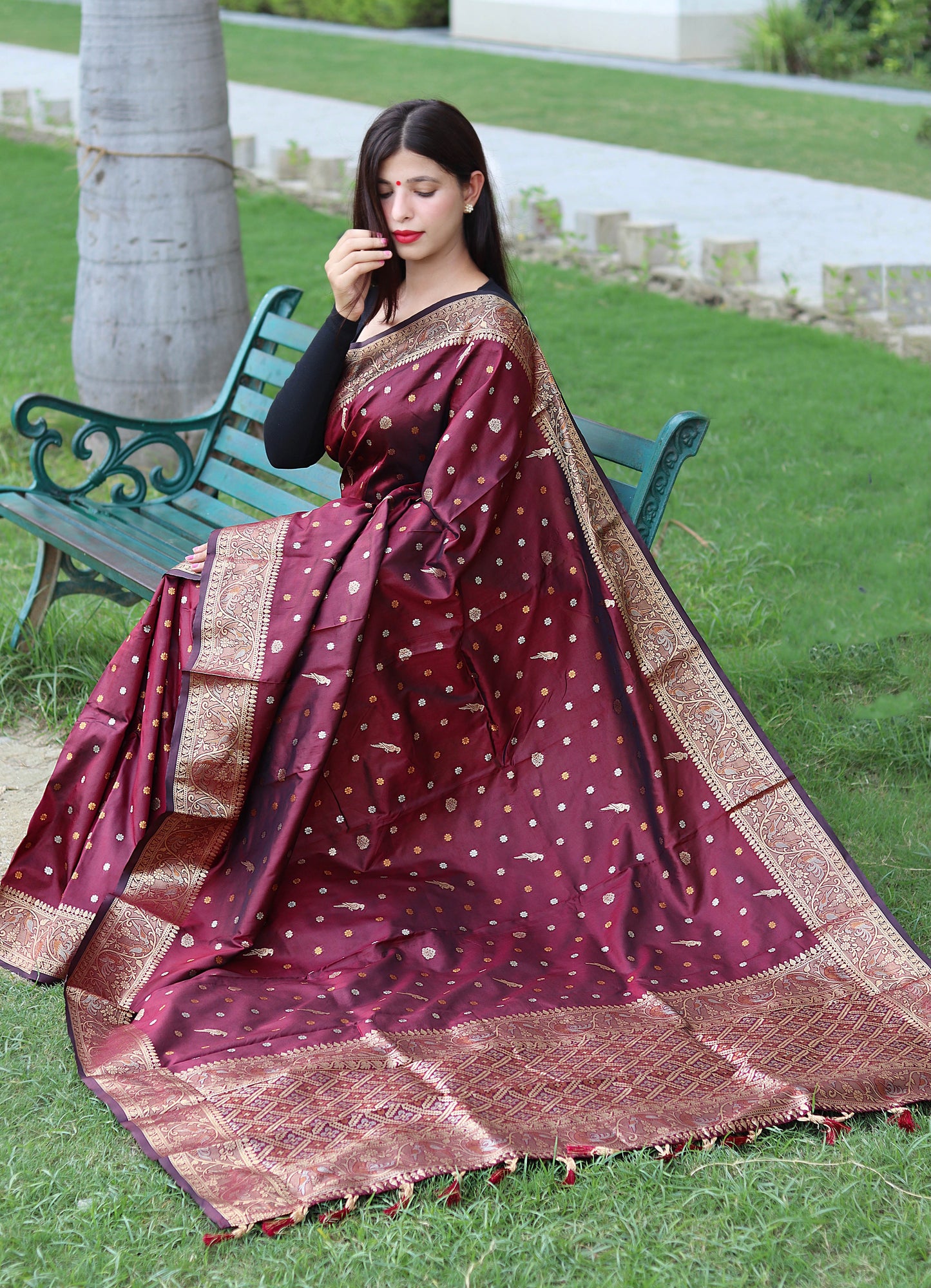 Maroon Floral Woven Soft Silk Saree