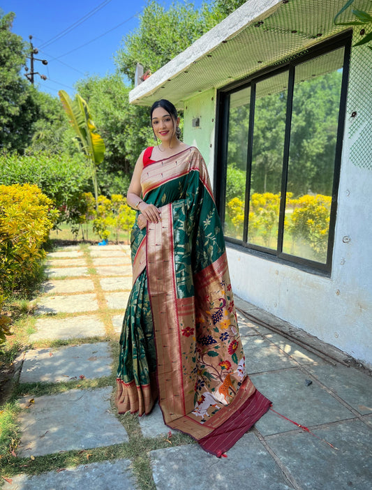 Green Weaved Zari Traditional Paithani Silk Saree