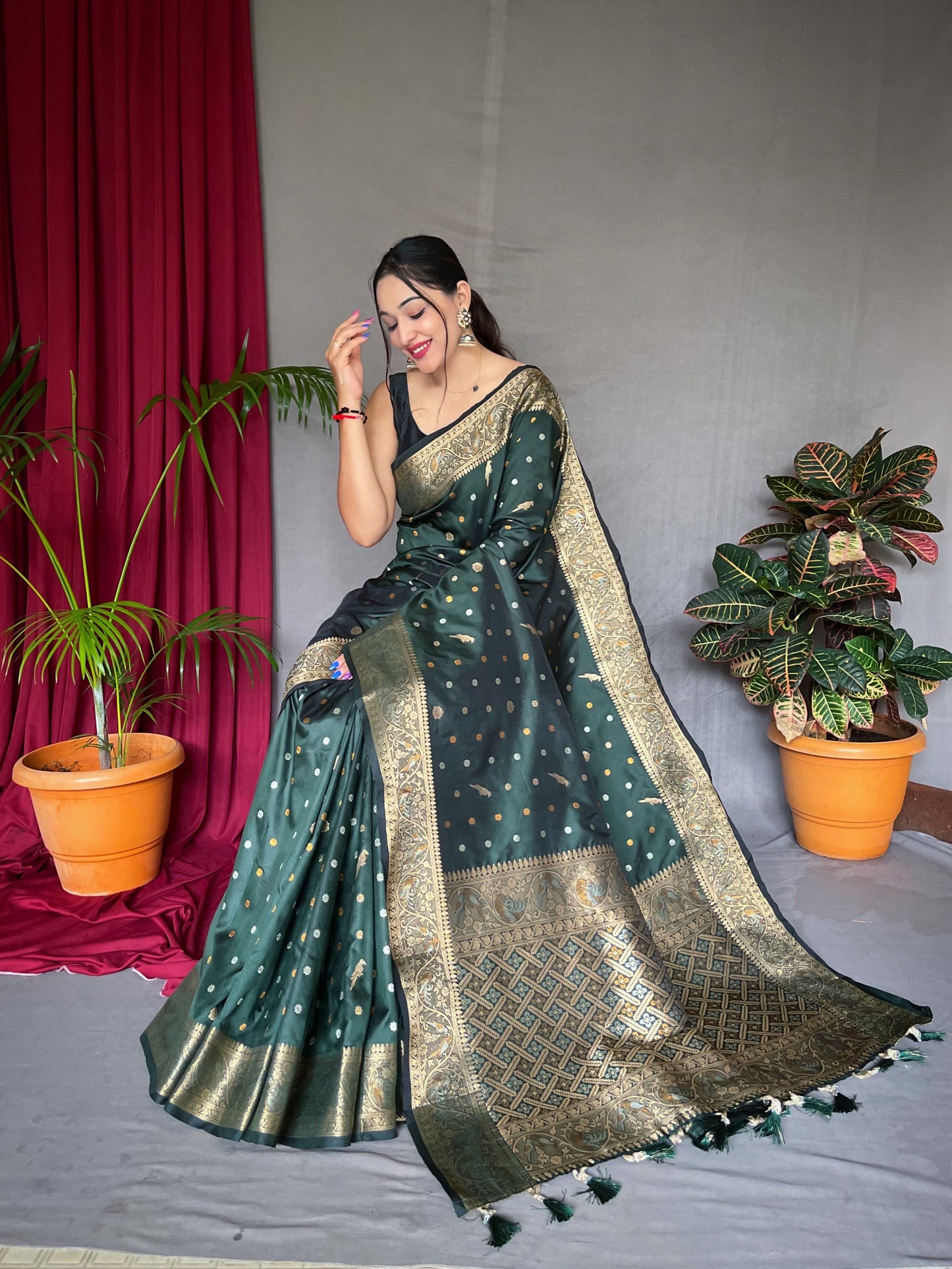 Navy Blue Floral Woven Soft Silk Saree