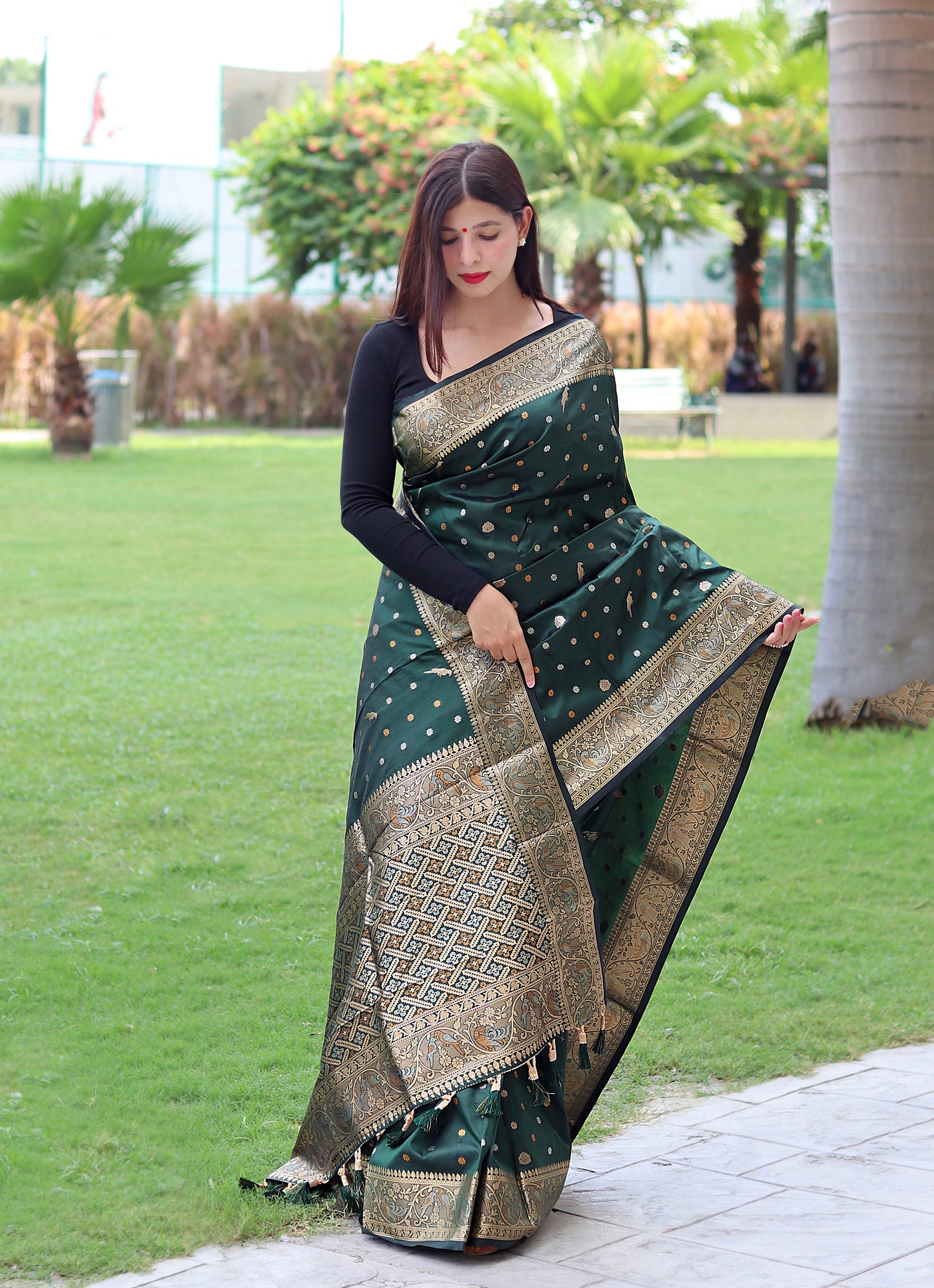 Navy Blue Floral Woven Soft Silk Saree