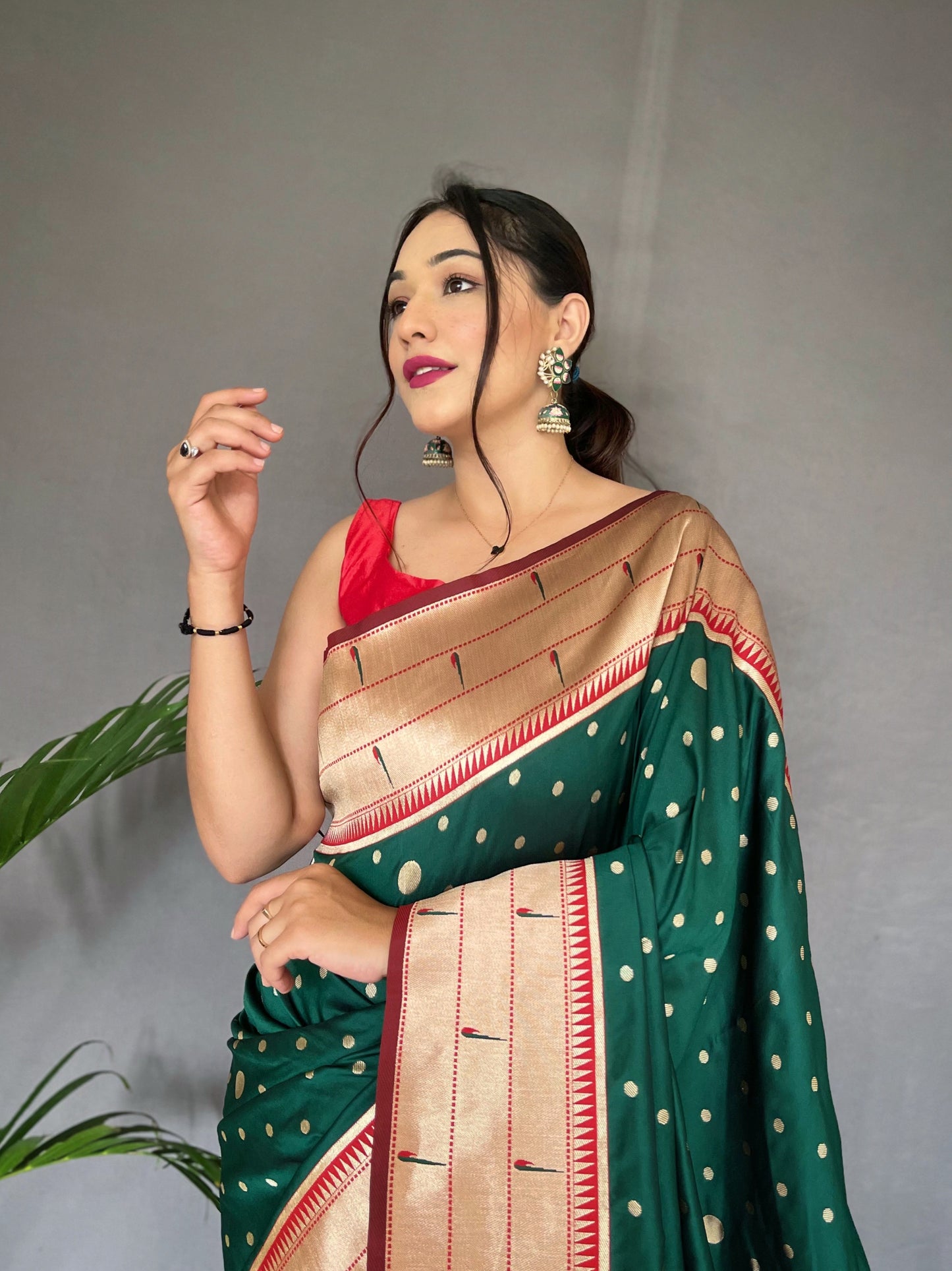 Green Printed Paithani Silk Saree Set