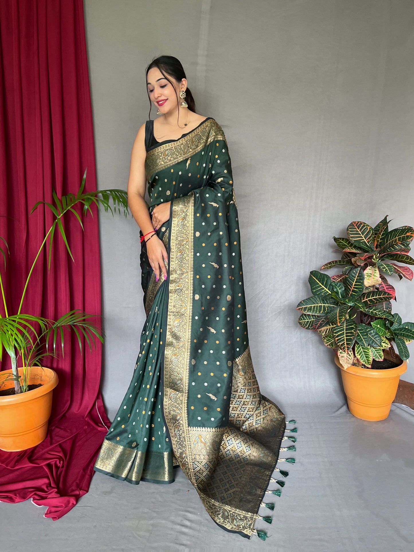 Navy Blue Floral Woven Soft Silk Saree