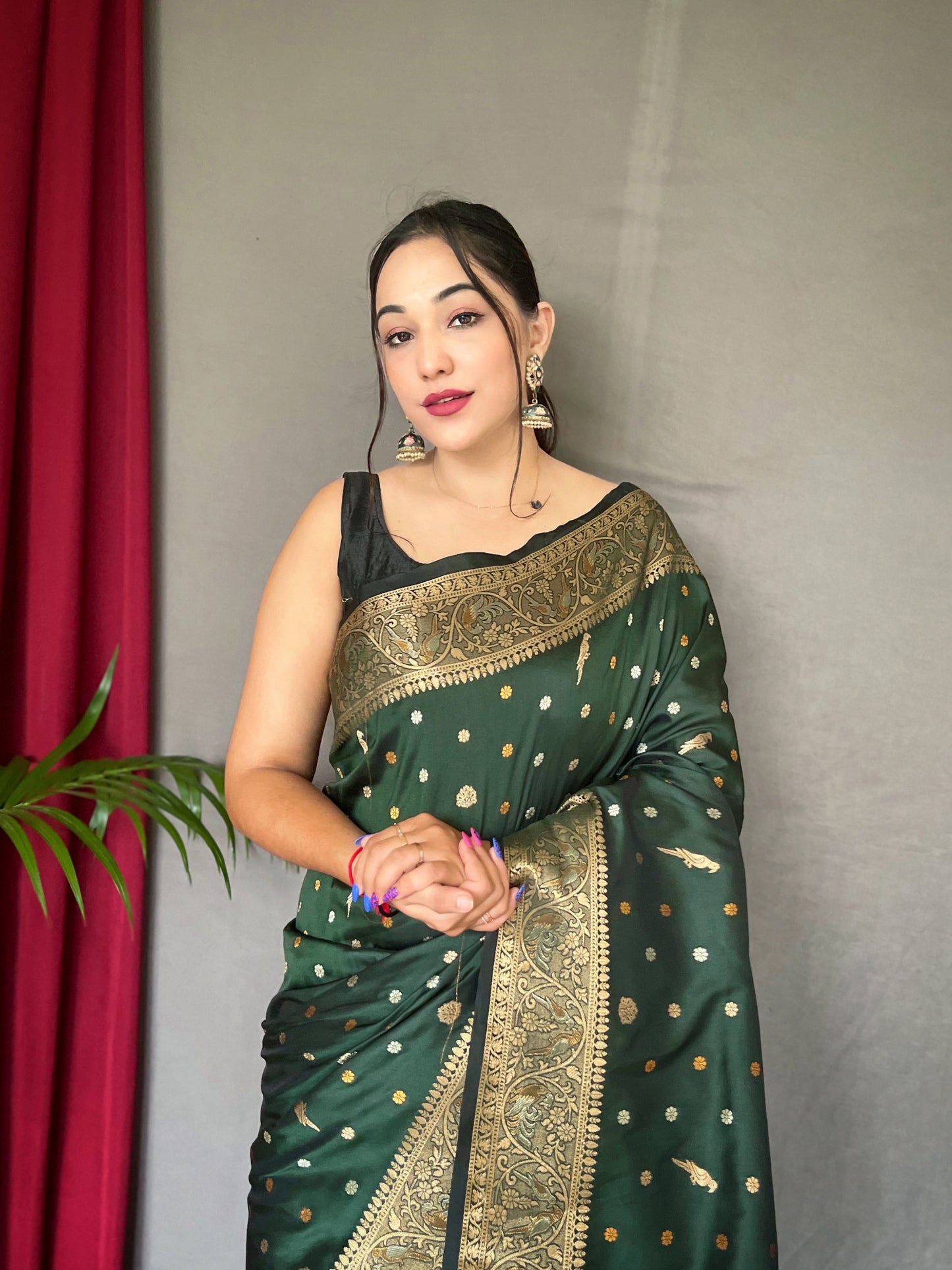 Navy Blue Floral Woven Soft Silk Saree