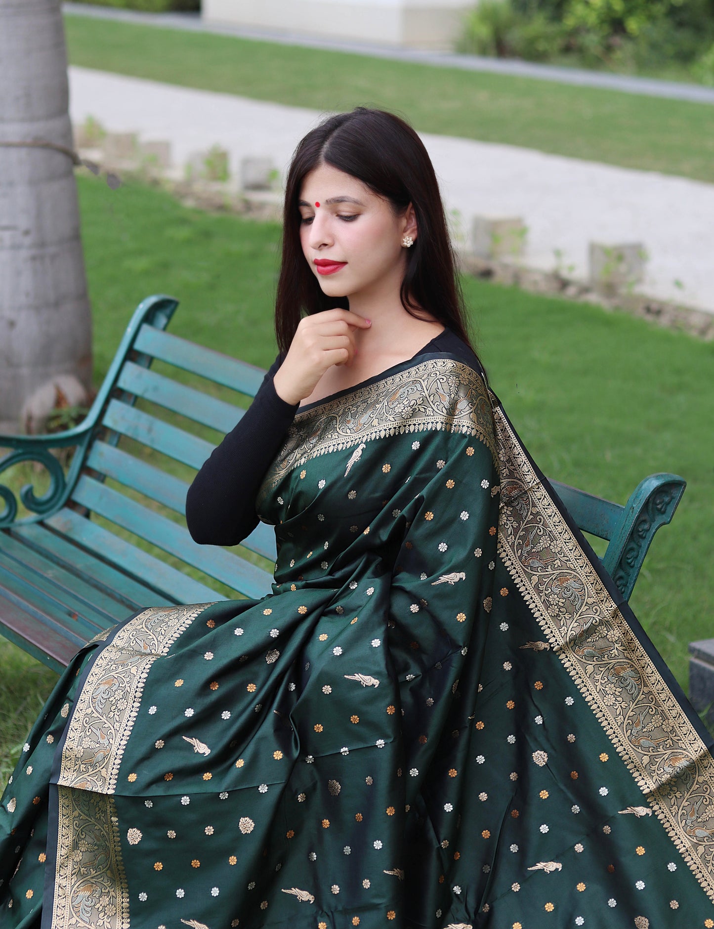 Navy Blue Floral Woven Soft Silk Saree