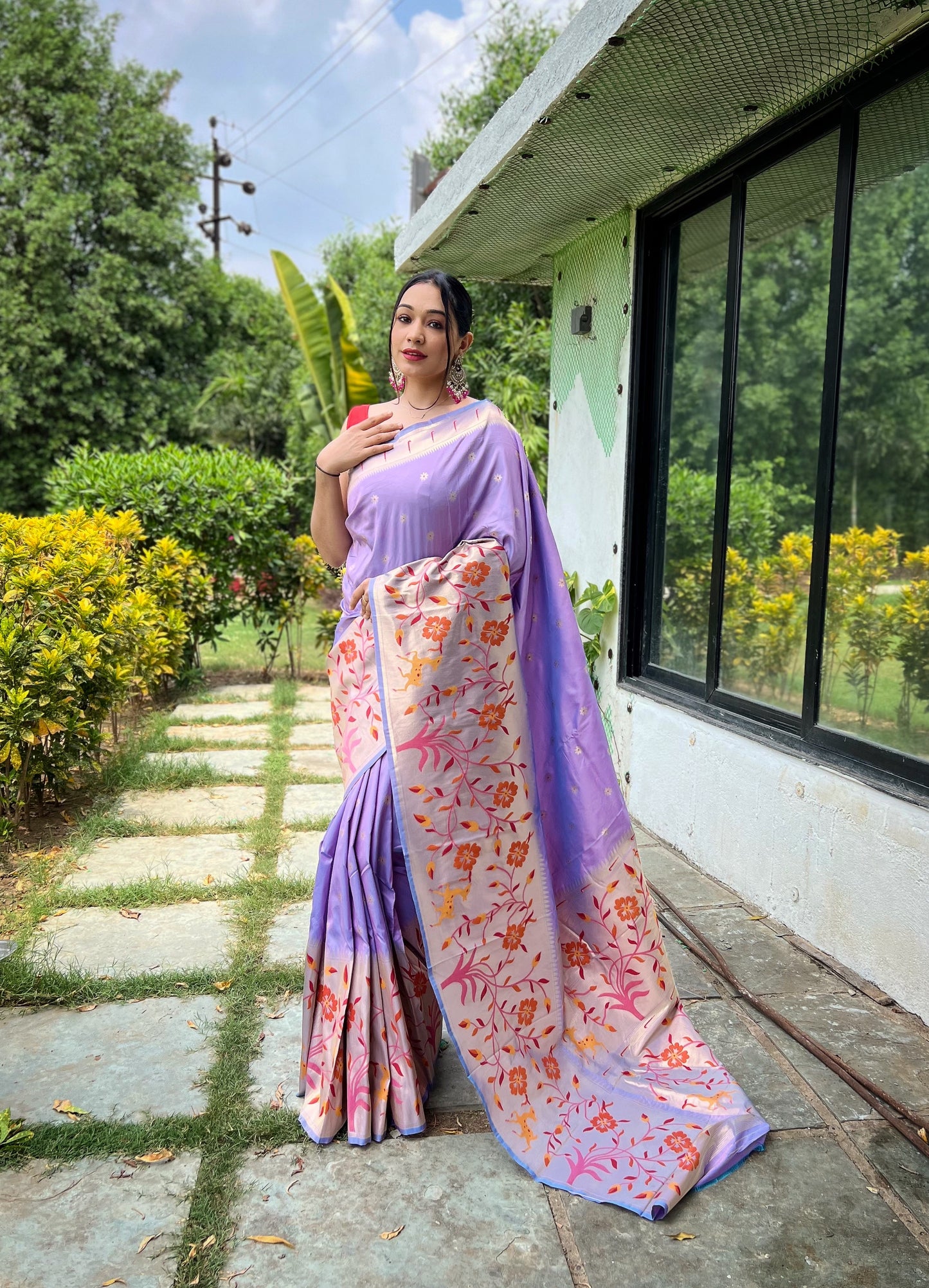 Lavender Soft Kanchipuram Paithani Silk Saree