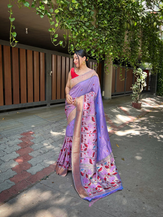 Lavender Zari Woven Patola Silk Saree Set