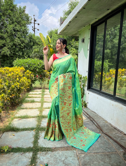 Lime Green Soft Kanchipuram Paithani Silk Saree