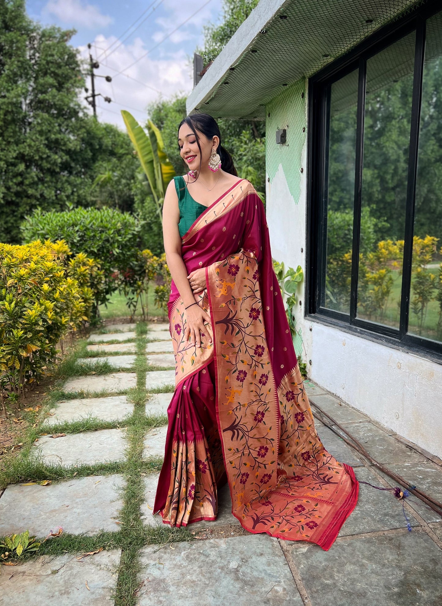 Maroon Soft Kanchipuram Paithani Silk Saree