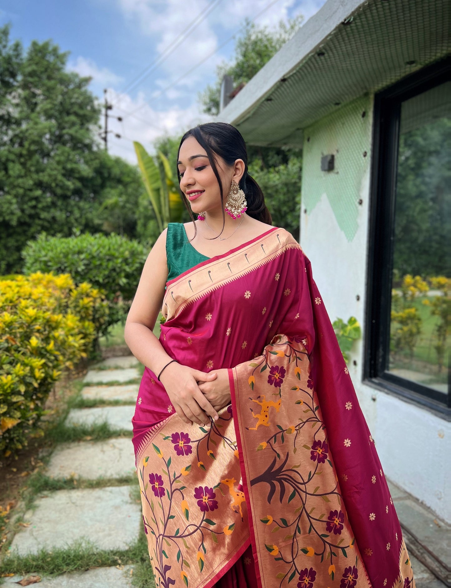 Maroon Soft Kanchipuram Paithani Silk Saree